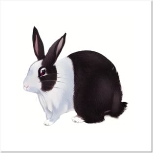 Cute Chubby Black and White Dutch Rabbit Posters and Art